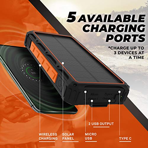 Solar Power Bank, Portable Solar Charger (Waterproof 24,000 mAh) Solar Phone Charger, External Battery Pack Fast Charging(Multiple Devices), Solar Powered Portable Charger,Charger Solar for Cell Phone 6