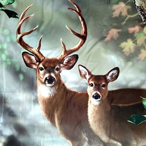 TANSTAN Deer Decor,Waterproof Fabric Elk Foggy Forest Shower Curtain, Hooks Included, 71X71 inch 4