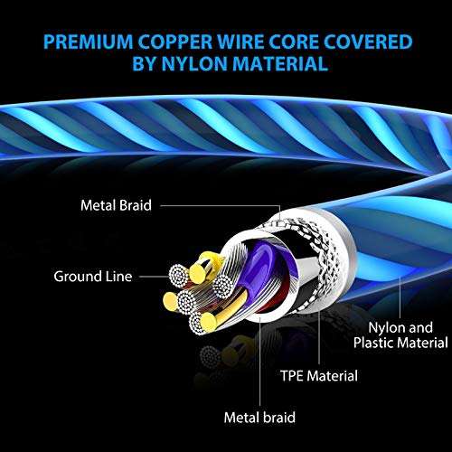 [Apple MFi Certified] Foxnovo Led iPhone Charger Cable, 2-in-1 Led Lightning Cable with 360░ Flowing Light for iPhone 12/11 /11 Pro/XS/XR/X/8/8 Plus/7/7 Plus/6/6 Plus/5s/Android (Blue),3.3 ft 3