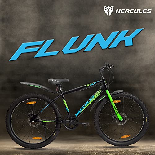 Hercules Flunk RF 26 T Single Speed Road Cycle, Unisex ( Matt Black/Green ,Ideal for : 12+ Years ,Brake : Disc ), Mountain Bike, Frame Size: 17 Inches 3