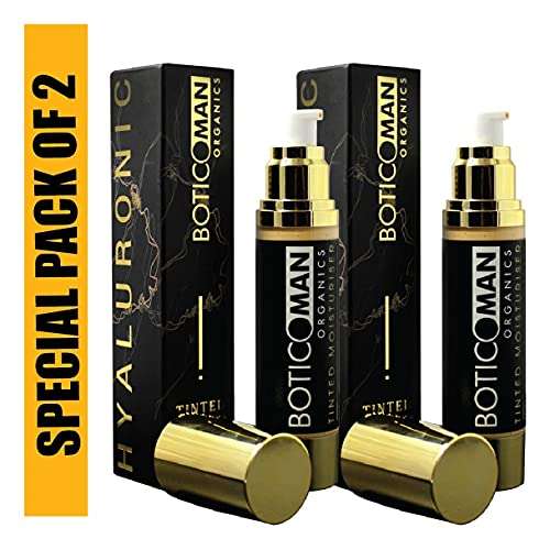BOTICOMAN ORGANICS | Tinted Moisturizer for Men | Moisturizer + Concealer + Foundation + Sunscreen | Infused with ethically sourced pure vegan Hyaluronic serum| Conceals + Treats + Even skin tone | SPF-30 [Pack of 2] 2