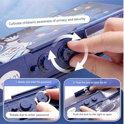 Storio Space Password Lock Double Sided Compass Box for Kids, Pencil Box for Kids Boy & Girl, Aesthetic Stationary Items, Space Astronaut Theme Pencil Case Return Gifts for Kids 4