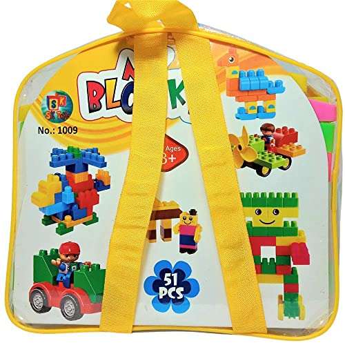 A.M. TOYS Building Block with Wheels | Puzzle Assemble Indoor Brain Game Creative Activity Educational Learning Train Bricks Blocks for Kids Increase Skill of Children (1 Packet - 51 Pcs), Multicolor 3