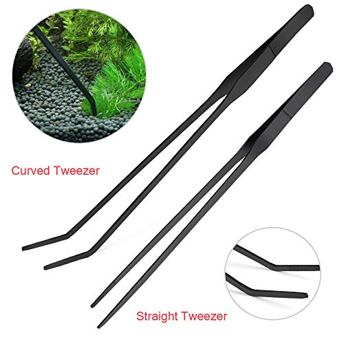Aquarium Aquascaping Tools Kits Black, 4 in 1 Aquatic Plant Aquascaping Tool Stainless Steel Anti-Rust Scissor Tweezers Spatula for Fish Tank Clean Aquatic Plant Tool Set for Aquariums and Fish Start 4