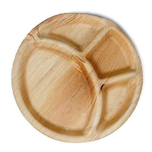 TSP Areca Palm Leaf 12 inch Round Brown Disposable Plate with 4 deep Compartment for Party and Function (Pack of 50) 5