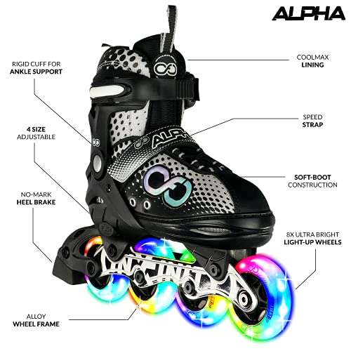 Crazy Skates Adjustable Inline Skates with 8 Light Up Wheels - Black/White Large (Sizes 5-8) 3