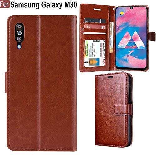 CEDO Samsung M30 Flip Cover | Leather Finish | Inside Pockets & Inbuilt Stand | Shockproof Wallet Style Magnetic Closure Back Cover Case for Samsung Galaxy M30 (Brown) 5