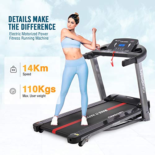 WELCARE MAXPRO PTM405 2HP(4 HP Peak) Folding Treadmill, Electric Motorized Power Fitness Running Machine with LCD Display and Mobile Phone Holder Perfect for Home Use - Grey 5