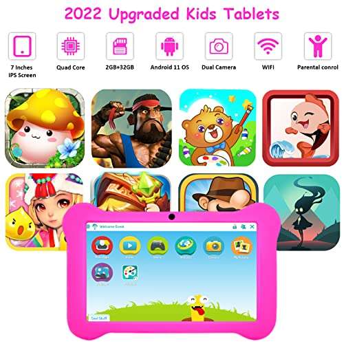 Kids Tablet, 7 inch Tablet for Kids Toddler Tablet Android 11 2GB+32 GB Learning Tablet IPS Screen WiFi GMS Certified Kids-Proof Parent Control, Pink 3