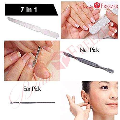 Brain Freezer 7 in 1 Stainless Steel Nail Scissors Manicure Grooming Kit Set, Black, 100 g 3