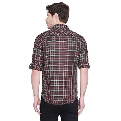 MUFTI Brown Checkered Full Sleeved Casual Shirt 5