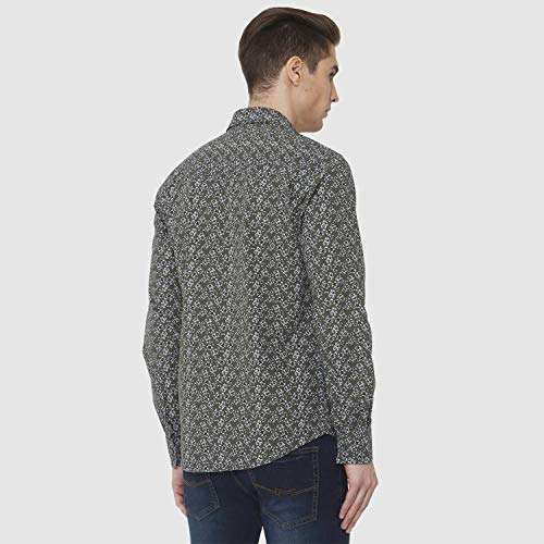 Mufti Men's Micro Prints Green Full Sleeve Shirt (Green, Medium) 4