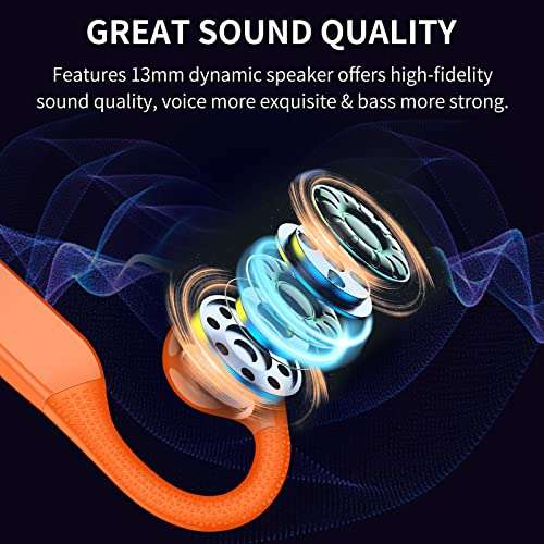Bone Conduction Headphones Bluetooth Wireless Open Ear Headphones Build in Microphone Stereo Sport Workout Headset Earphones for Running Cycling Hiking Driving for iPhone Android K9 Orange 6