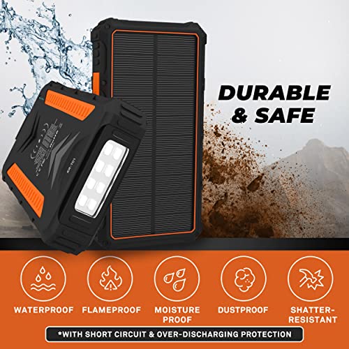 Solar Power Bank, Portable Solar Charger (Waterproof 24,000 mAh) Solar Phone Charger, External Battery Pack Fast Charging(Multiple Devices), Solar Powered Portable Charger,Charger Solar for Cell Phone 5