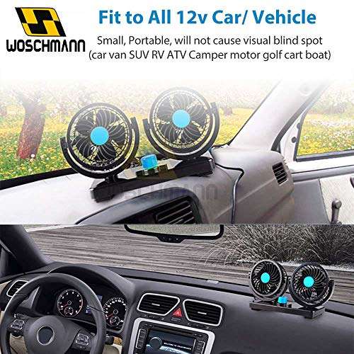 Woschmann - Mitchell 12V DC Electric Car Fan for Dashboad 360 Degree Rotatable Dual Head Car Auto Powerful 2 Speed Cooling Air Fan 4