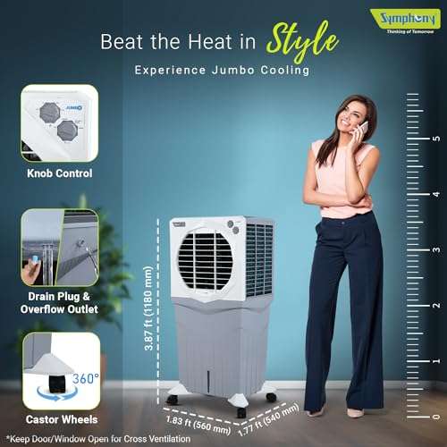 Symphony Jumbo 95XL+ Desert Air Cooler for Home with Honeycomb Pads, Powerful Fan, and Cool Flow Dispenser (95L, White) 5