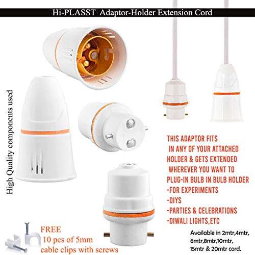 Hi-PLASST(10 mtr) Bulb Holder B 22 Socket with Flexible Wire & Adaptor Plug for Multipurpose Use, Diys, Experiments,Parties,Festive Decorations,Diwali,Christmas,etc 4