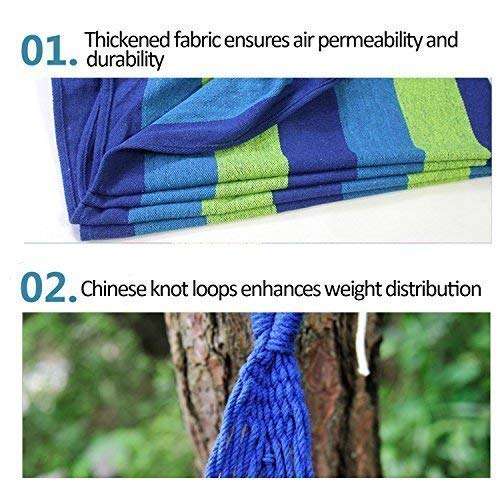 TALLIN Outdoor Double Person Ultra Light Camping Hammock, Portable Hammock Cotton Swing for Back Packing Set of 1(Blue-Green Miv ) 5