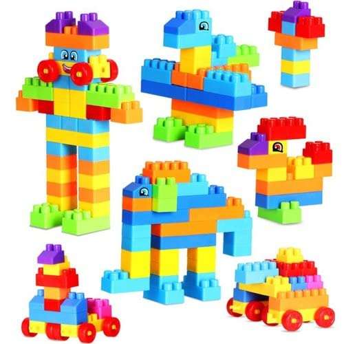 A.M. TOYS Building Block with Wheels | Puzzle Assemble Indoor Brain Game Creative Activity Educational Learning Train Bricks Blocks for Kids Increase Skill of Children (1 Packet - 51 Pcs), Multicolor 4