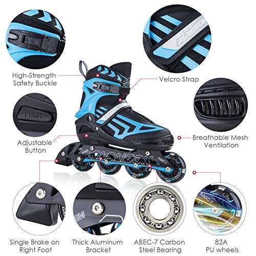 ITurnGlow Boys Adjustable Inline Skates for Kids and Adults with Full Light Up LED Wheels, Outdoor Blades Roller Skates for Girls,Woman, Men and Women Blue 5