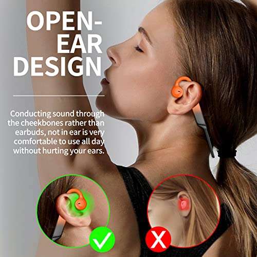 Bone Conduction Headphones Bluetooth Wireless Open Ear Headphones Build in Microphone Stereo Sport Workout Headset Earphones for Running Cycling Hiking Driving for iPhone Android K9 Orange 4