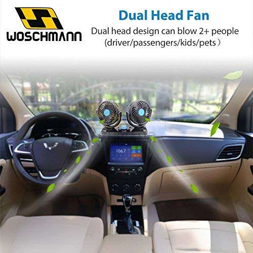 Woschmann - Mitchell 12V DC Electric Car Fan for Dashboad 360 Degree Rotatable Dual Head Car Auto Powerful 2 Speed Cooling Air Fan 5
