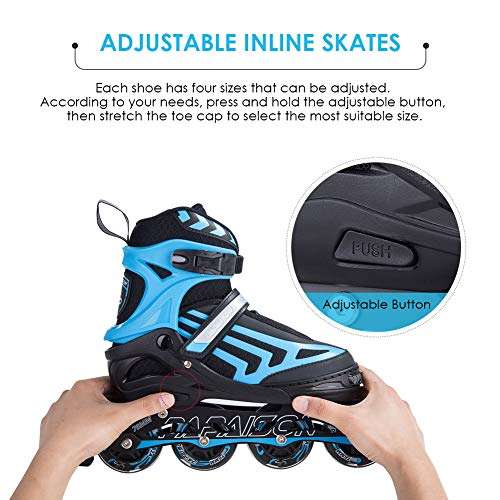 ITurnGlow Boys Adjustable Inline Skates for Kids and Adults with Full Light Up LED Wheels, Outdoor Blades Roller Skates for Girls,Woman, Men and Women Blue 3