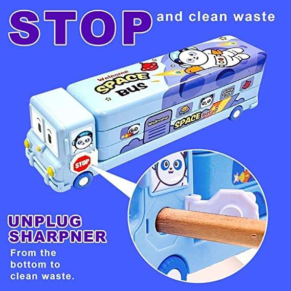 KAVANA School Bus Pencil Box for Girls - Compass Box for Girls with Wheel / Stylish School Bus Geometry Box for Boys / Car Pencil Box Set Bus Toys for Kids 3+ Years /Kids Geometry Box/ Pen Box (Blue) 3