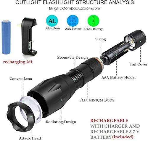 Care 4 zoom able 5 mode led-XML-T 650 Torch  (Black : Rechargeable)t-650 3