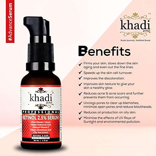 Khadi Global Retinol Deep Wrinkle Repair Serum With Vitamin C Serum, Vegan Glutathione, Vitamin E & Tea Tree Extract Anti-Wrinkle Serum, Best Retinol Serum 30ml | 1 fl.oz 4