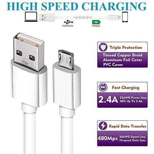 Fast Charging & Data Sync Cable For ZTE Blade Apex 3 USB Cable Original Data Cable Micro USB Fast Charging Cable Sync Cable Quick Charge Cable Speed Upto 3.1Amp High Speed Data Transfer Cable V8 Cable with 1.2m (3.9 ft.) - White 5
