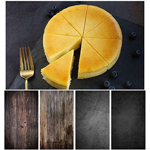 Bcolorpic Food Photography Backdrops 2 Pack Kit 22x35Inch/ 56x88cm Flat Lay Double Sided Black Photo Background Rolls for Product Tabletop Props Pictures, 4 Patterns 2