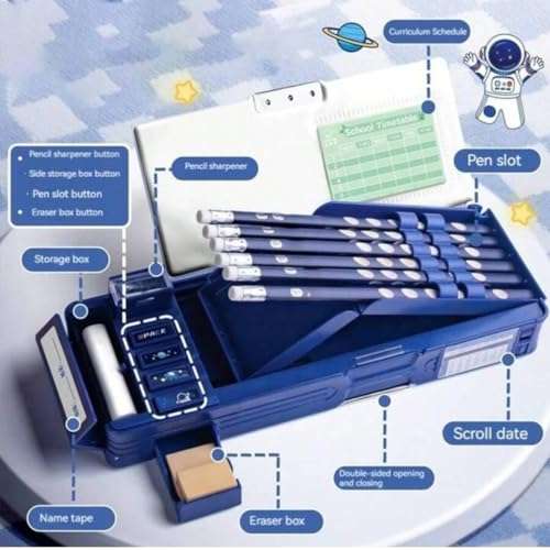 Storio Space Password Lock Double Sided Compass Box for Kids, Pencil Box for Kids Boy & Girl, Aesthetic Stationary Items, Space Astronaut Theme Pencil Case Return Gifts for Kids 5