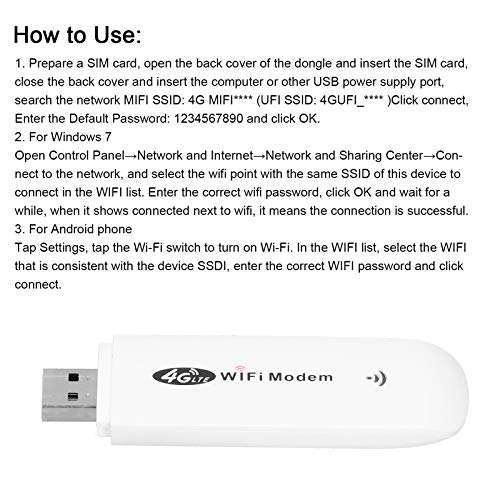 USB WiFi Modem Dongle, 4G USB WiFi Dongle Adapter LTE TDD FDD GSM Car WiFi Mini Wireless Router with SIM Card Slot USB Network Adapter 6