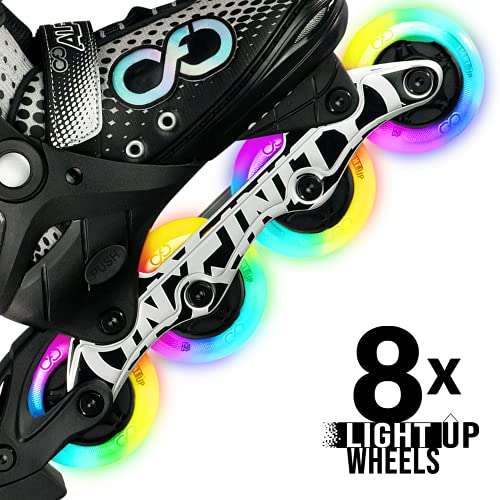 Crazy Skates Adjustable Inline Skates with 8 Light Up Wheels - Black/White Large (Sizes 5-8) 5