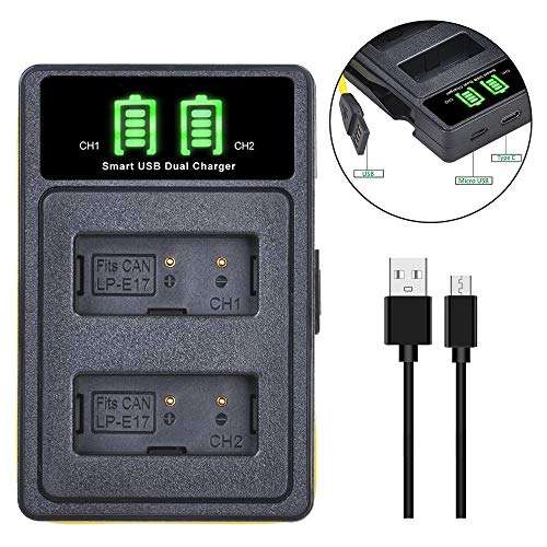 Pickle Power LP-E17 Battery(2 Pack) and LED Dual Charger with Type-C Charging Port for Canon Rebel SL2,T8i,T7i,T6i,T6s,SL3,EOSM3,M5,M6,EOS 200D,77D,750D,760D,800D,8000D SLR Camera 6