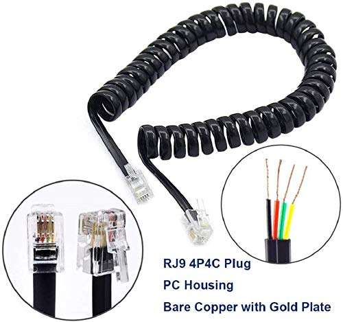 FEDUS 6.5ft Black Telephone Extension Coil Cable Cord 2 Meter Pack 2 5
