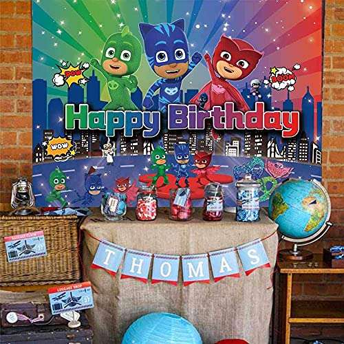 QUEENMO Pj Masks Birthday Party Supplies Banner Backdrop Kit for Kids Photo Background, Gift for Boys or Girls,Blue,2(X00029) 5