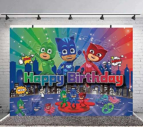 QUEENMO Pj Masks Birthday Party Supplies Banner Backdrop Kit for Kids Photo Background, Gift for Boys or Girls,Blue,2(X00029) 4