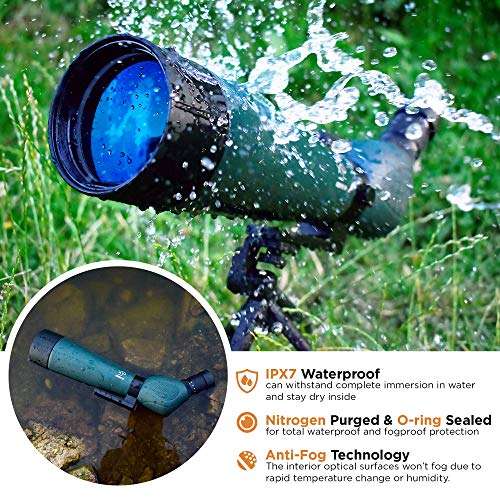 CREATIVE XP Spotting Scopes - 20x60 80mm ED Spotter Scope for Hunting, Target Shooting, Bird Watching, Astronomy - IP67 Waterproof Spotting Scope w/Photo Clicker, Tripod & Phone Adapter, Green 6