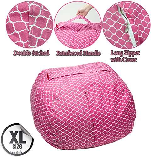 Stuffed Animal Storage Bean Bag Chair 38" Extra Large Premium Cotton Canvas By SAKIBO (Light Red,White) 3