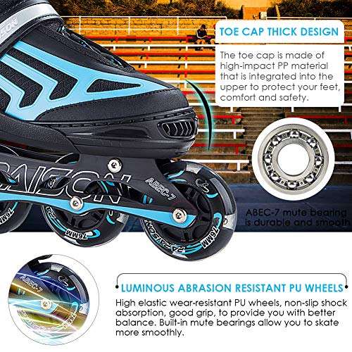 ITurnGlow Boys Adjustable Inline Skates for Kids and Adults with Full Light Up LED Wheels, Outdoor Blades Roller Skates for Girls,Woman, Men and Women Blue 4