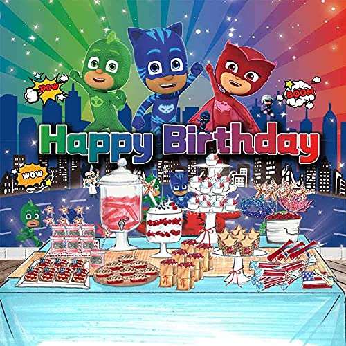 QUEENMO Pj Masks Birthday Party Supplies Banner Backdrop Kit for Kids Photo Background, Gift for Boys or Girls,Blue,2(X00029) 6