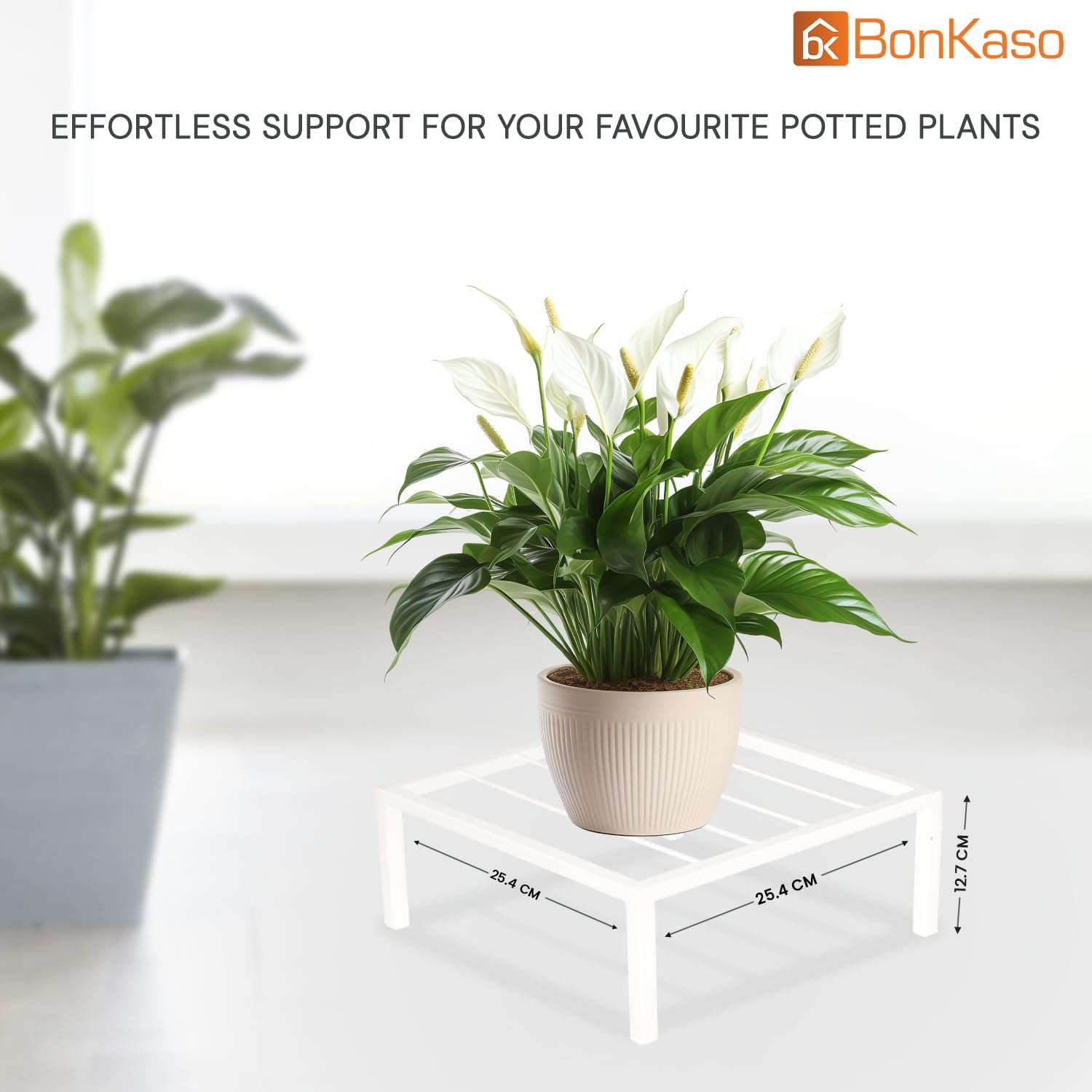 BonKaso Heavy Duty Square White Plant Stand, Pack of 2 Planter Metal Stand for Indoor Potted Plants, Outdoor Plant Stand for Home, Balcony, Garden with Space-Saving Design 6