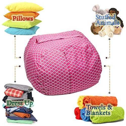 Stuffed Animal Storage Bean Bag Chair 38" Extra Large Premium Cotton Canvas By SAKIBO (Light Red,White) 4