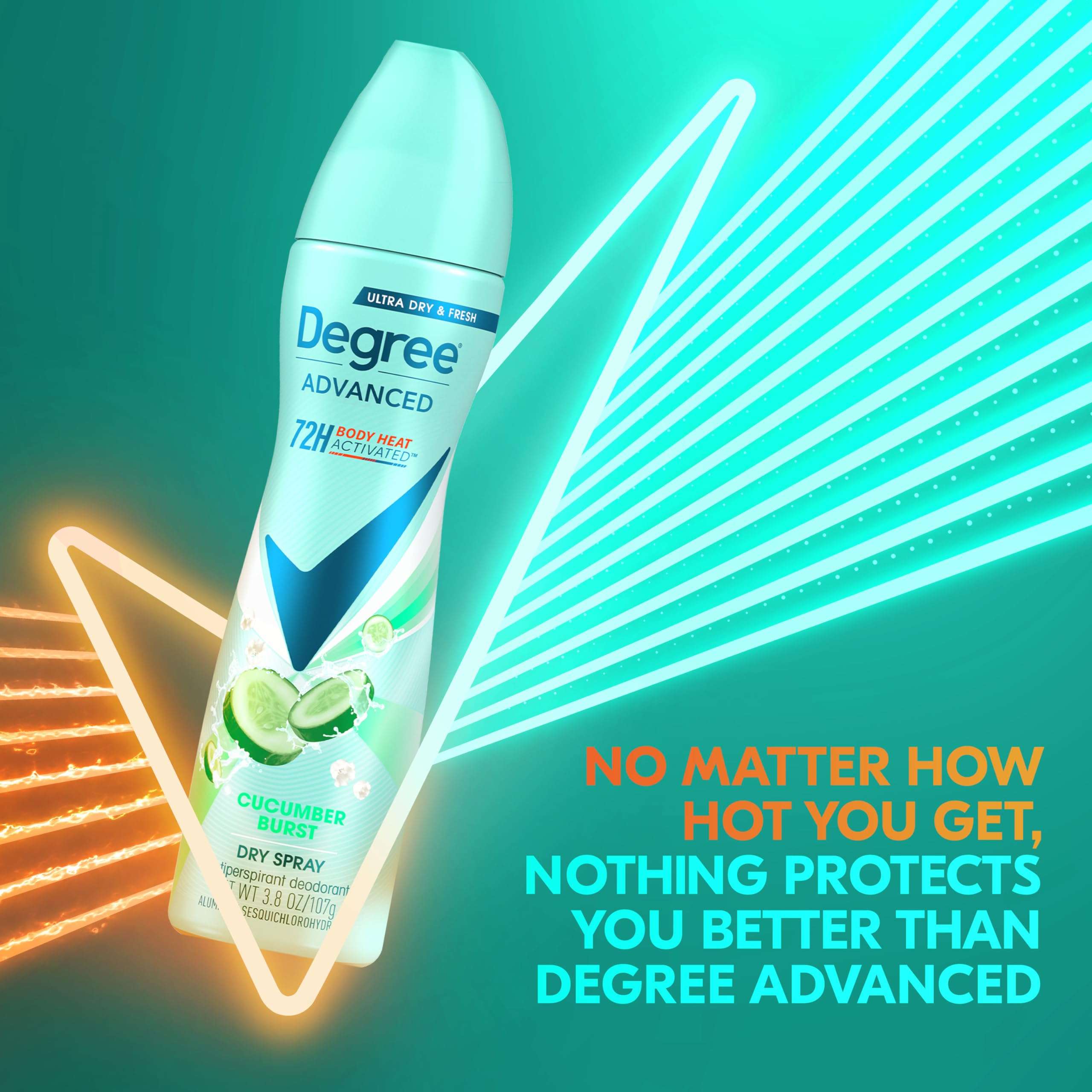 Degree Antiperspirant Deodorant Cucumber Burst 3 count Dry Spray 72-Hour Sweat & Odor Protection Deodorant Spray For Women With Body Heat Activated Technology​ 3.8 oz 6