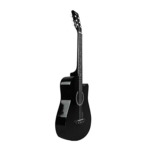 Henrix 38C 38 Inch Cutaway Acoustic Guitar With Dual Action Truss Rod, Gigbag, Picks, String Set, String Winder, Strap, Polishing Cloth & Ebook - Black 4