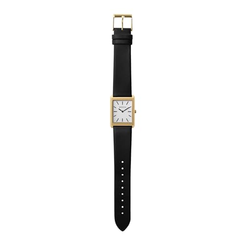 Breda Virgil Rectangle Watch, 18K Gold-Plated Case, Black Genuine Leather Band, Japanese Miyota Quartz Movement, Water-Resistant, 26mm 3