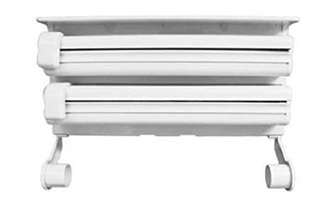 KITCHEN EMPIRE 3 in 1 Wrap Center Holds Silver Foil, Plastic Wrap, and Paper Towels / 3 in 1 Kitchen Triple Paper Dispenser & Holder Paper/Foil/Cling Wrap (White) 4