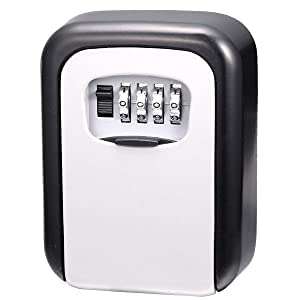 PREMVATI Security Key Lock Box, 4-Digit Combination Waterproof Portable Key Storage Lockbox Wall Mount 5 Key Large Capacity for House Key, Special Car Key, ID Card, Rectangle shape, Black & Silver 1